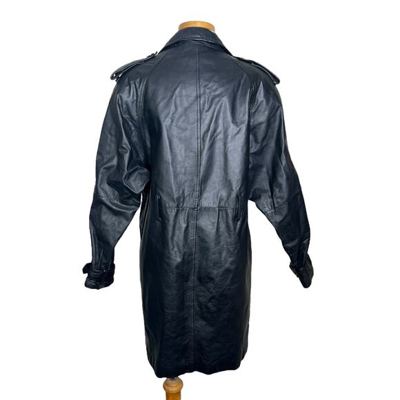 Pelle Studio Wilson's Leather VTG 90s Trench Coat FLAW Black Womens Small - Picture 2 of 9